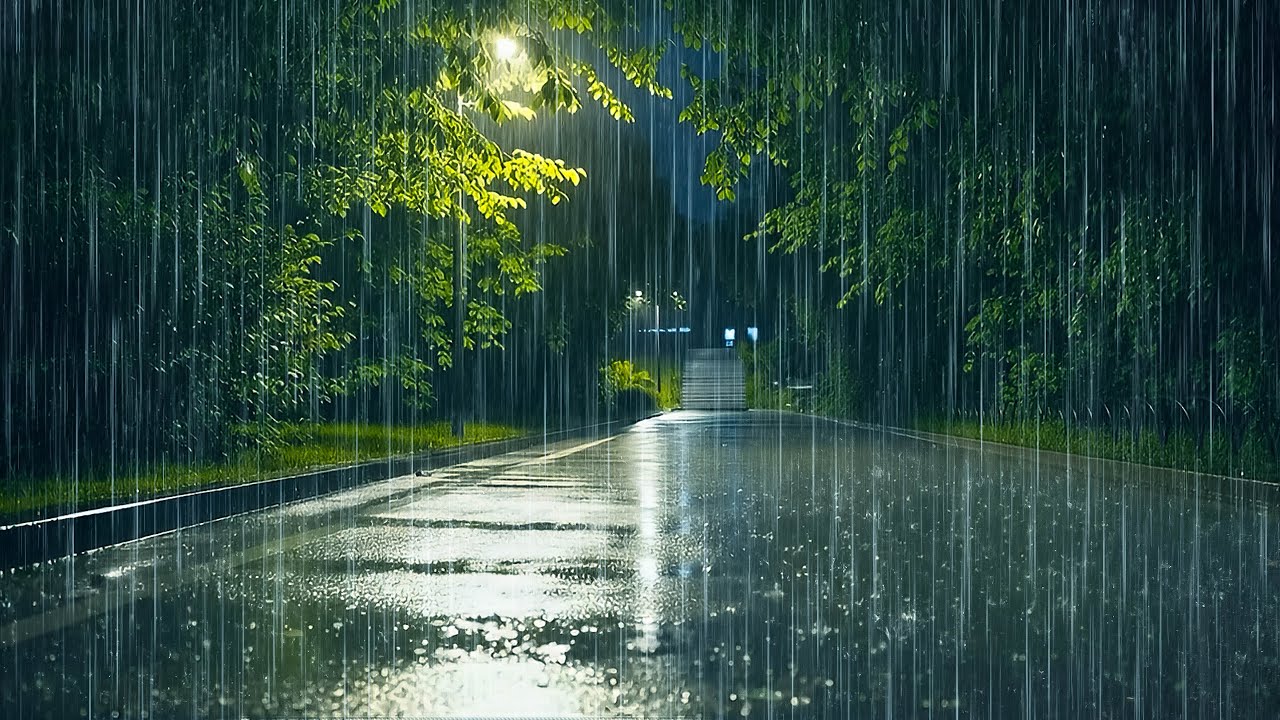 Heavy Night Rain on a Walking Path | ASMR White Noise, Deep Sleep, Tinnitus & Insomnia