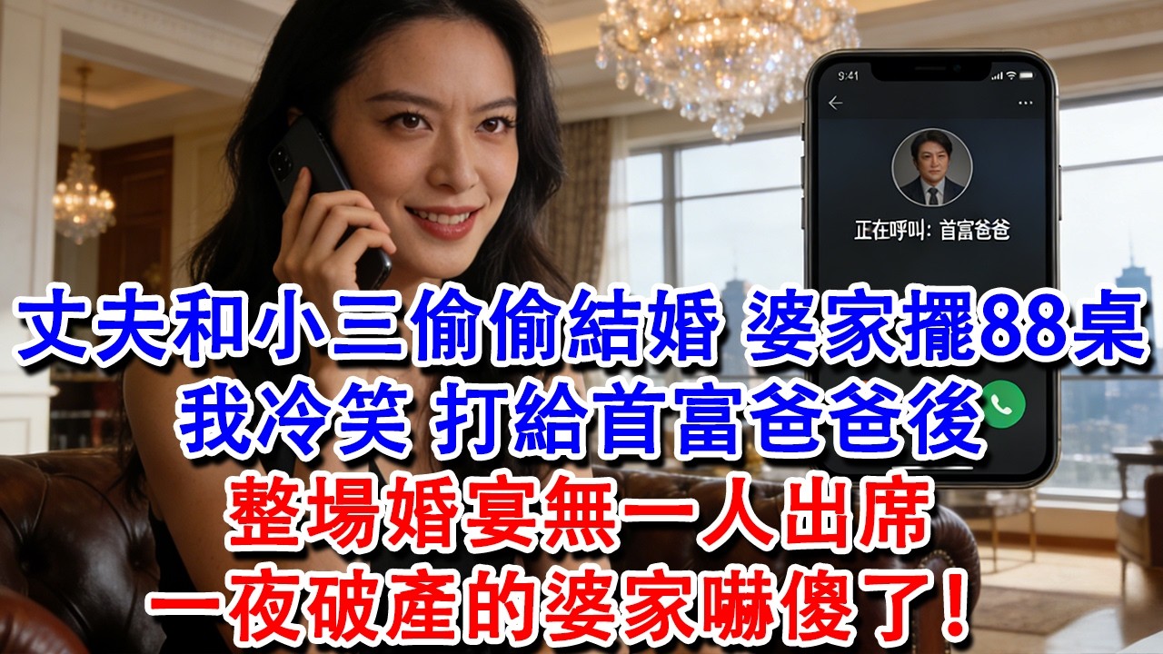 【完結爽文】丈夫和小三偷偷結婚，婆家擺88桌酒席慶祝，我冷笑，打給首富爸爸後，整場婚宴無一人出席，一夜破產的婆家嚇傻了！#婆媳 #家庭 #情感故事 #為人處世 #婚姻 #故事 #情感 #出軌 #生活