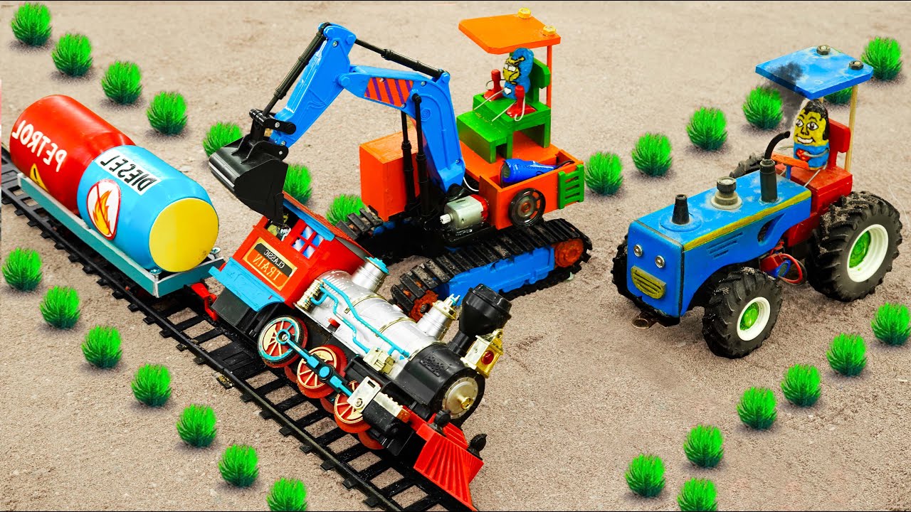 DIY Tractor Making mini Excavator rescues train with gas tank | @DIYTractorStory​