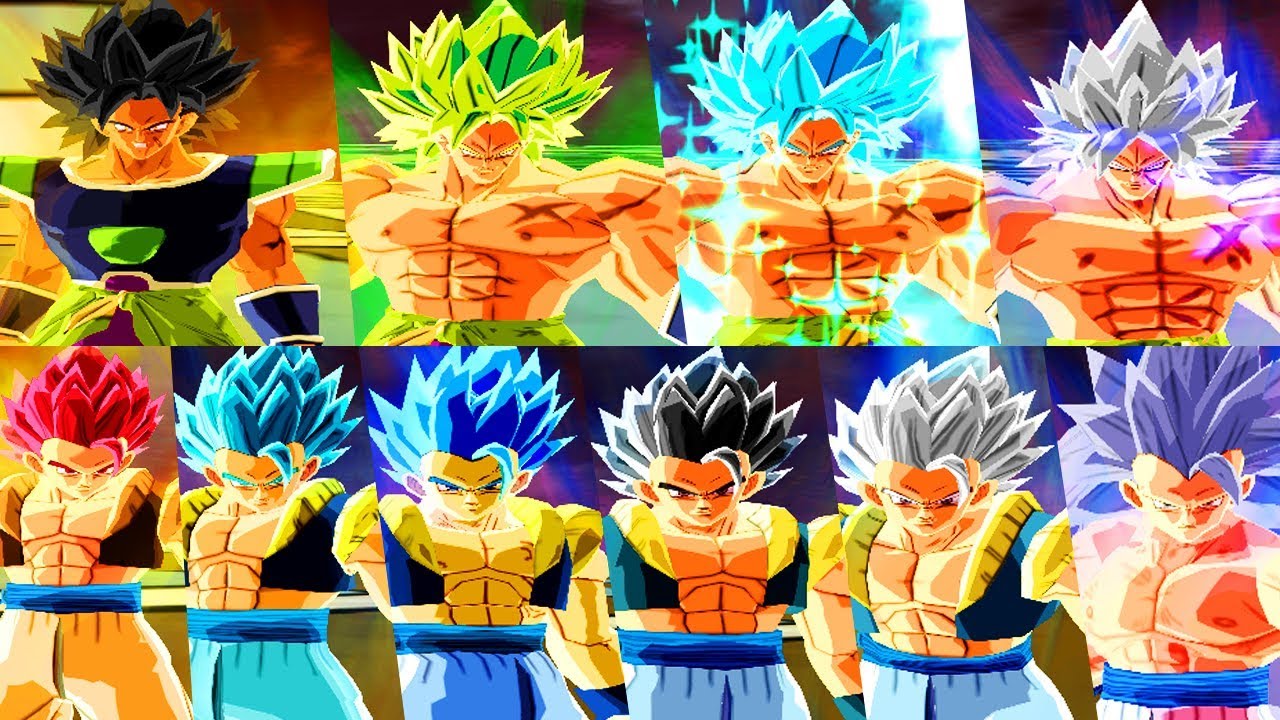 TODAS AS TRANSFORMAÇÕES DO BROLY & GOGETA  - RAGE, LSSJ, LSSB, MUI, SSG, SSB, SSBE, UI E MUI