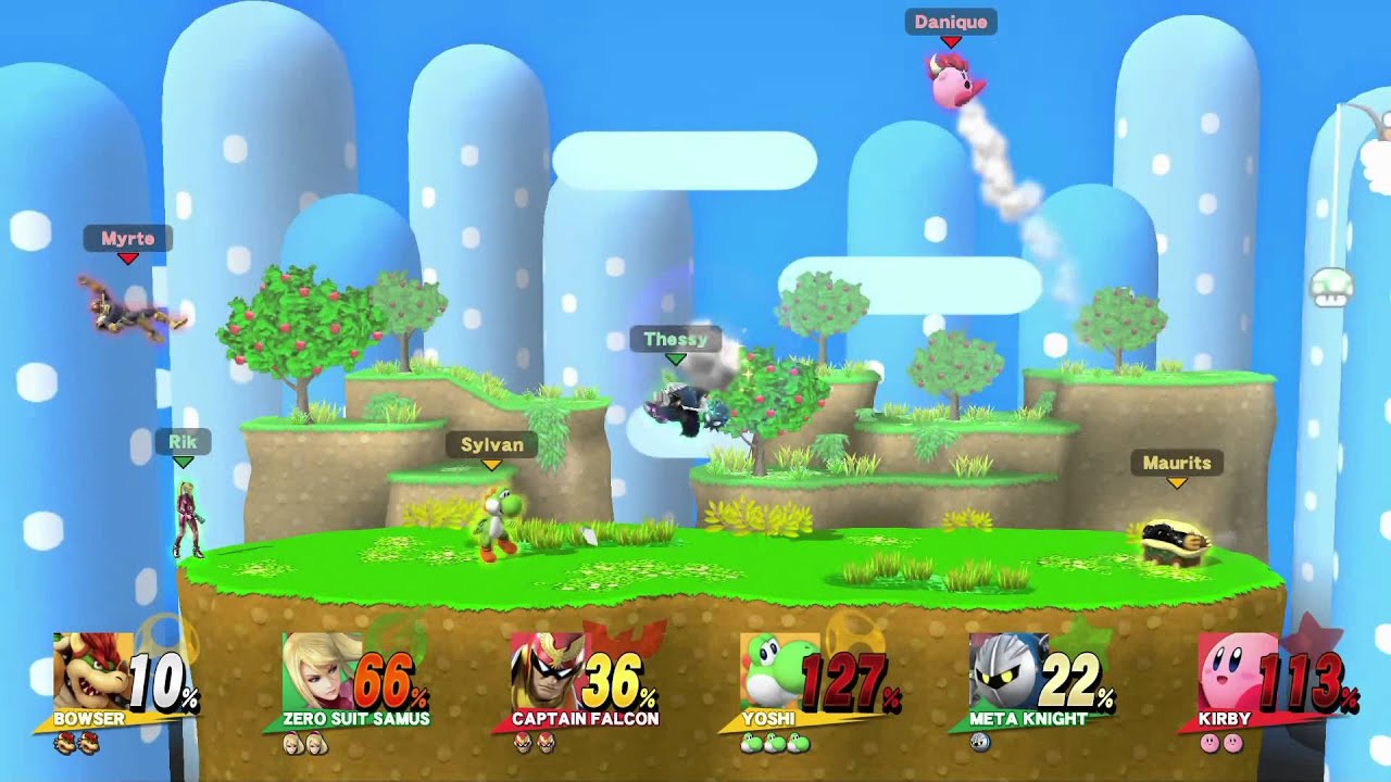Super Smash Bros. U - 6 Player Battle 2vs2vs2 at &Omega; Yoshi's Island