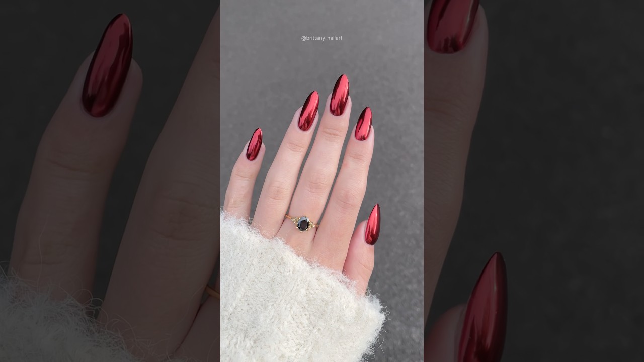 SO shiny- nailmas day 18/54- red chrome nails | diy gel nail tutorial | #nails #nailart #christmas