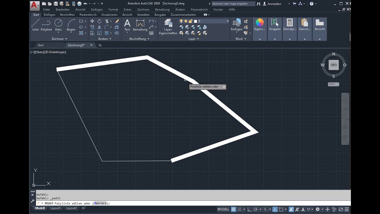 Bearbeiten Sie die AutoCAD Polylinie