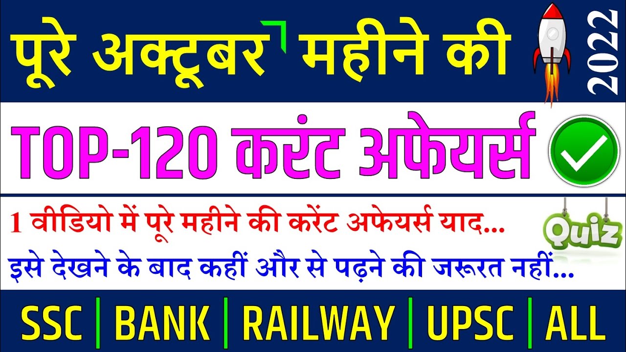 October 2022 Monthly Current Affairs for SSC CGL, GD, MTS, IBPS PO Clerk, SBI, RBI, NDA, CDS, BPSC