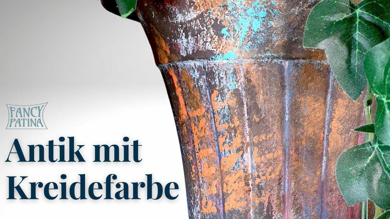 Plastikkübel für 2,95 wird edle Pflanzenschale in Rostoptik und Kupferpatina - mit Kreidefarbe
