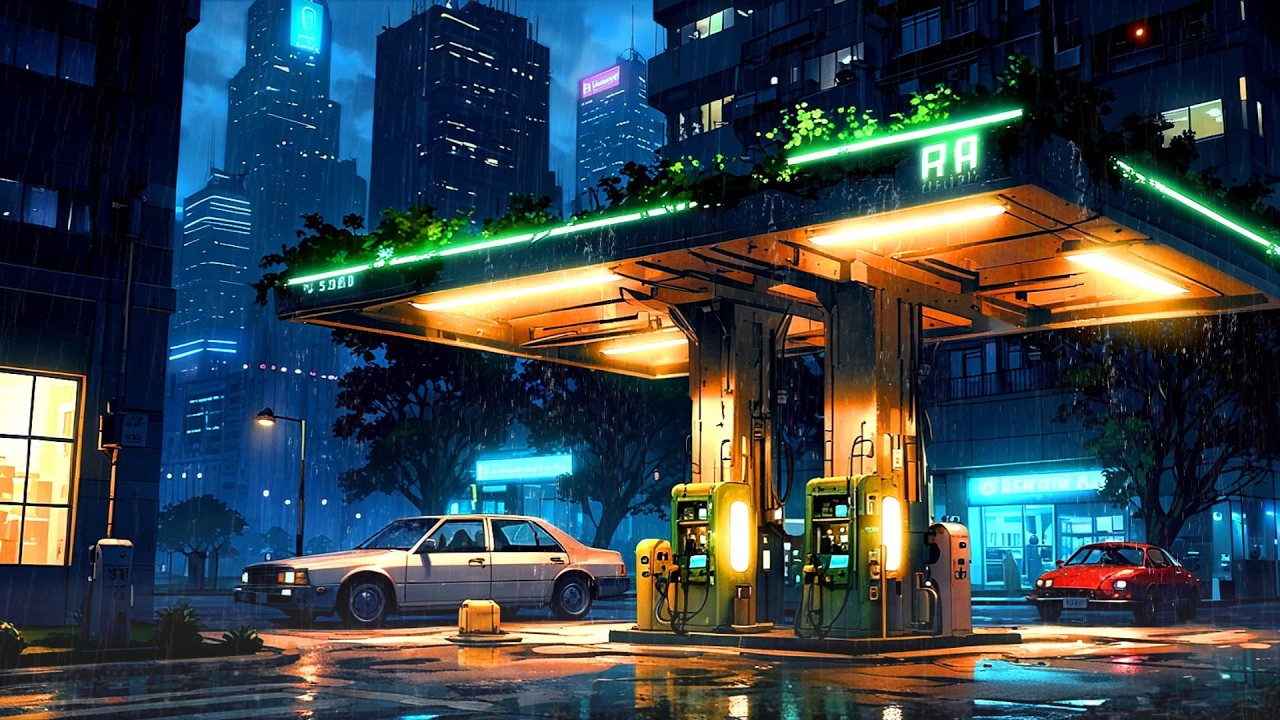 Town After Rain 🌧️ Quiet Rain at the Midnight Gas Station 🌧️ | Deep Focus Lofi