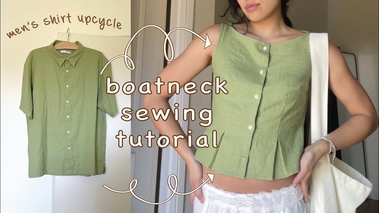 UPCYCLED MENS SHIRT THRIFT FLIP TUTORIAL / BOATNECK SEWING TUTORIAL + PATTERN / BEGINNER FRIENDLY