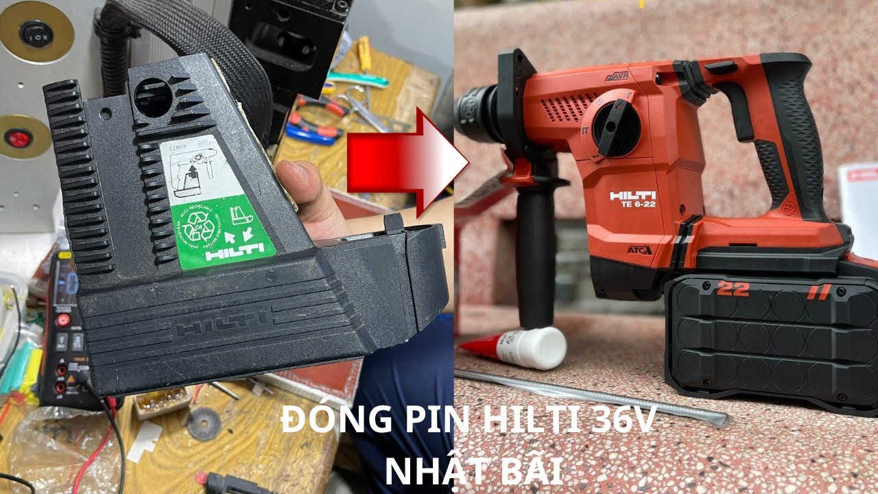 Đóng pin cho máy khoan Hilti 36V Nhật Bãi đời cổ, đóng cell Sony VTC4 hệ 10S 1P ra dung lượng 2Ah