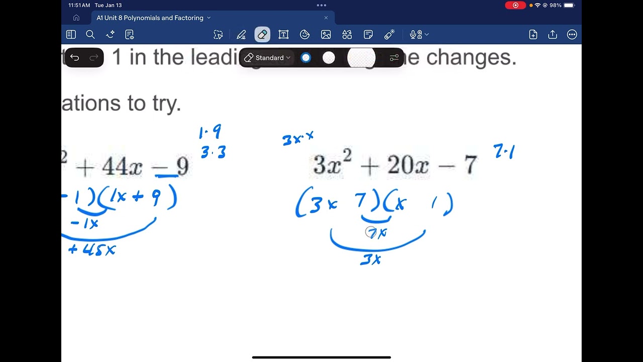A1 Lesson 8.5 Factoring Trinomials a greater than 1
