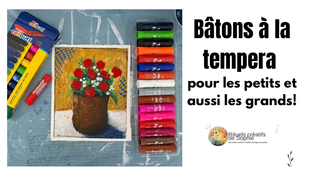 Bâtons à la tempera, création commentée live et partage de découvertes.