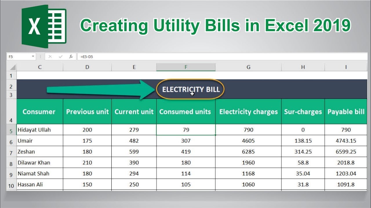 Creating Utility Bill in Microsoft Excel 2019 || How to Create a Utility Bill in Ms Excel