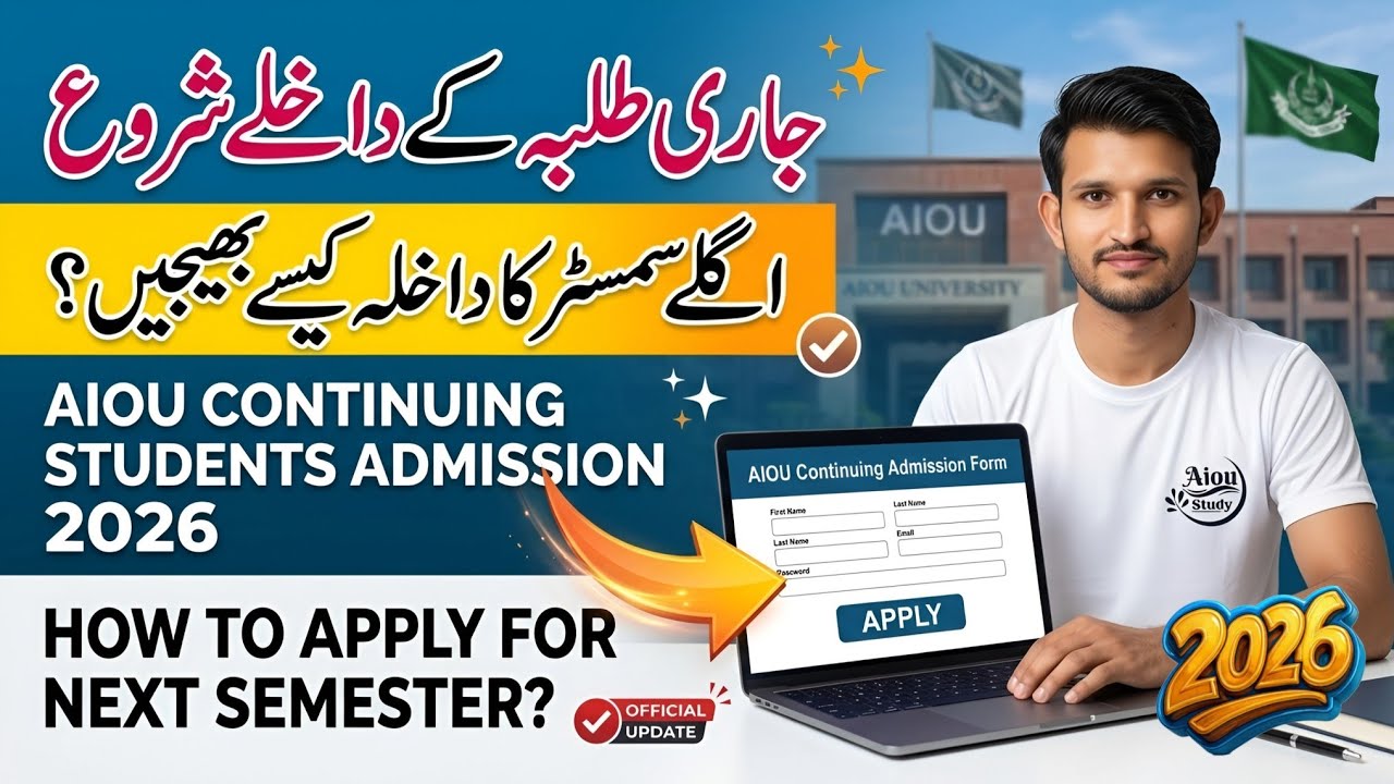 AIOU Continuing Students Admission 2026 | Next Semester Admission Apply Online | Complete Method