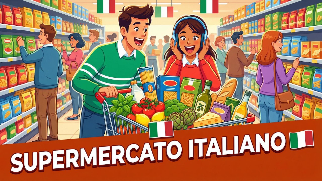 VAI al Supermercato!  Ascolta e PRATICA l'Italiano (Livello Base/Intermedio)