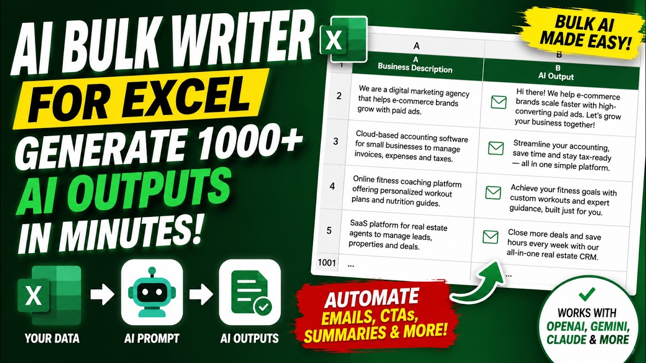 AI Bulk Writer for Excel &ndash; Generate AI Emails, CTAs & More inside Excel