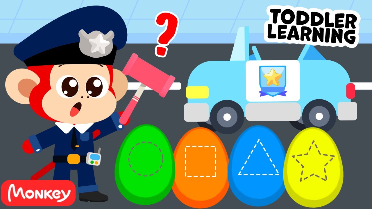 Police Car's Wheel Song 🚔👮 Surprise Eggs 🥚 Numbers Song | Monkey Junior Nursery Rhymes & Kids Songs