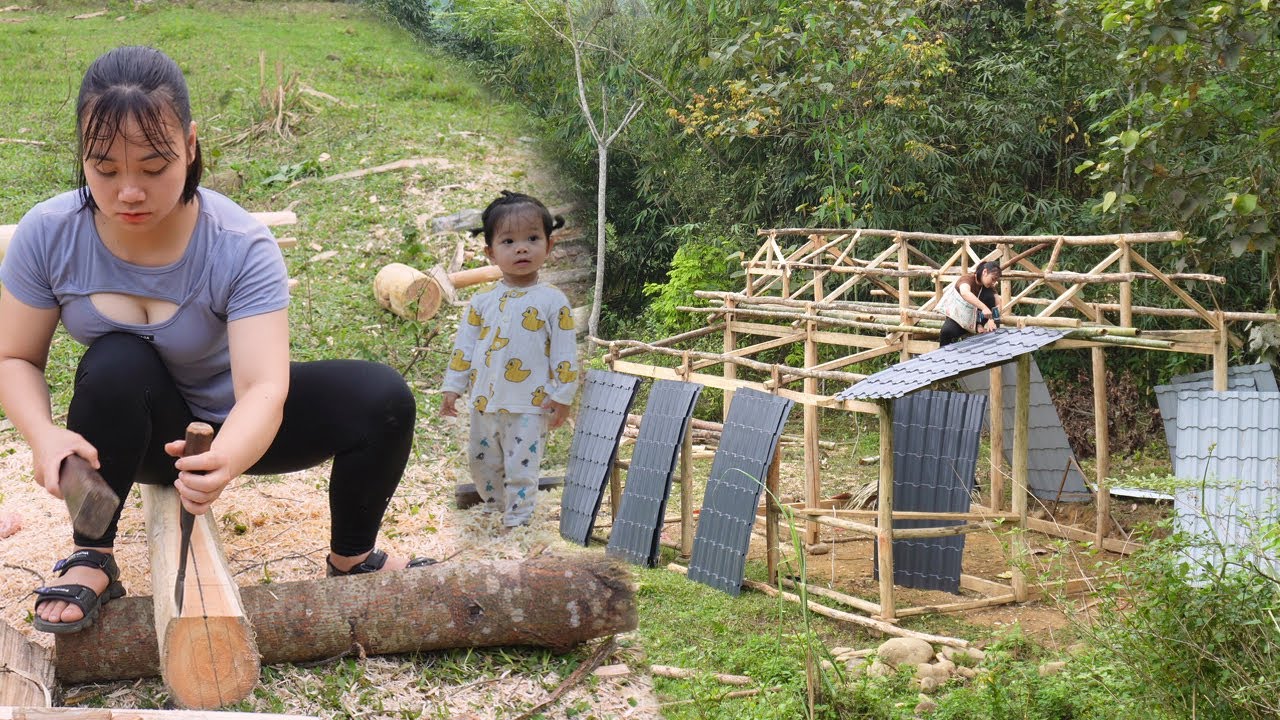 TIMELAPSE 388 DAYS : Single mom journey overcoming difficulties, BUILDING LOG CABIN Start To Finish