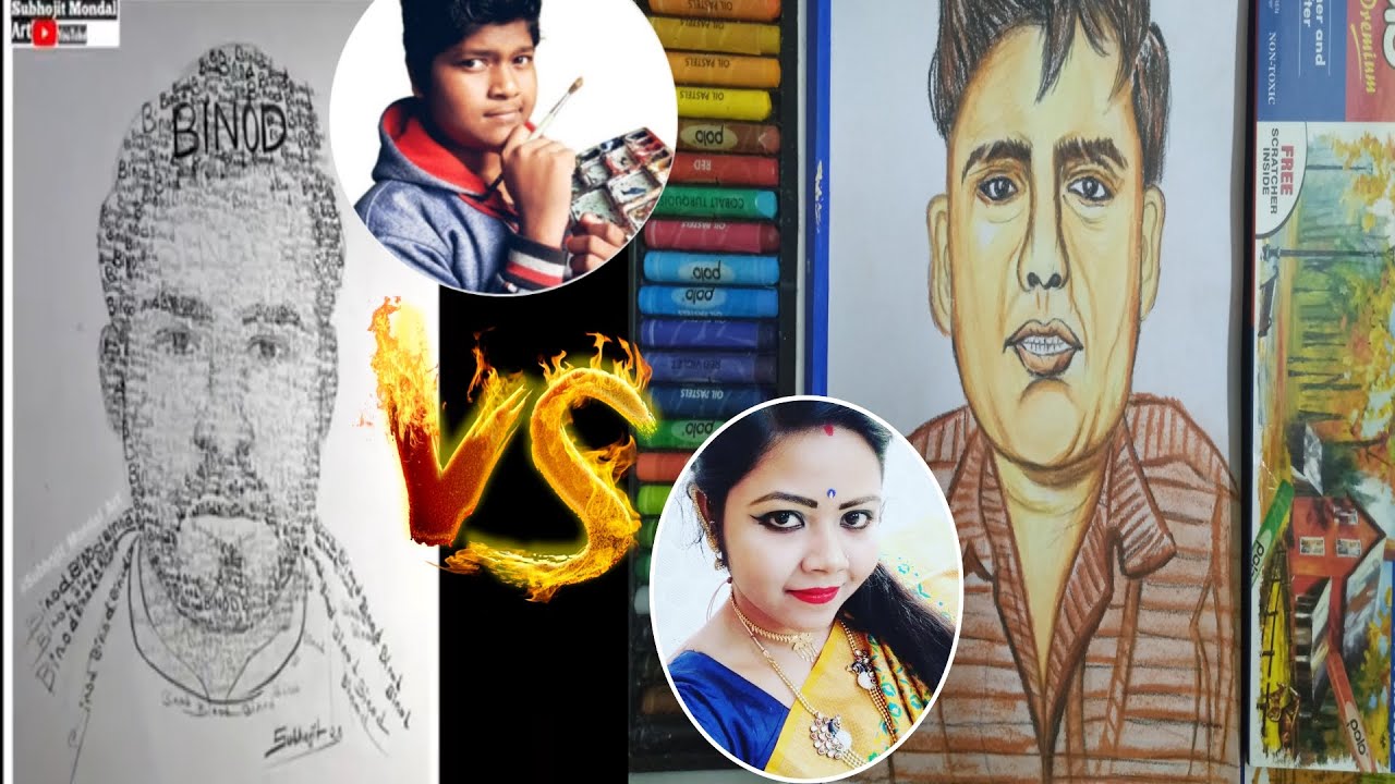 subhojit mondal's art vs  home made creativity #who is real Binod #binod's face drawing #Binod Tharu
