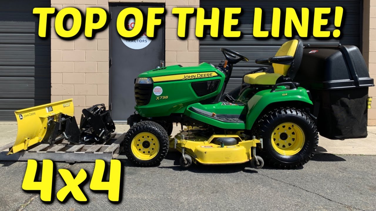 Top Of The Line! John Deere x738 Tractor Overview, 4x4, AutoConnect Mower, MCS Bagger, Snow Plow