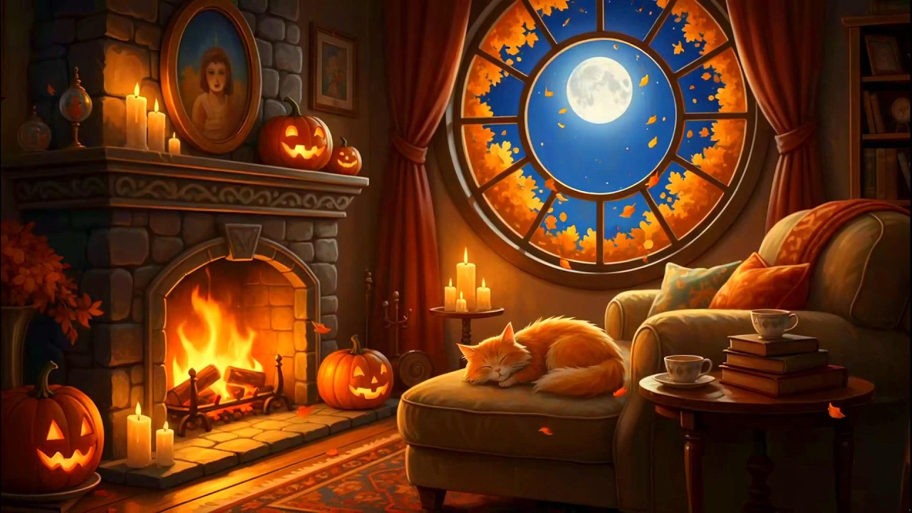 Cozy Rainy Cabin Fireplace Sounds 4K ☔📚 Calm Lofi Music for Study, Focus, Relax & Sleep