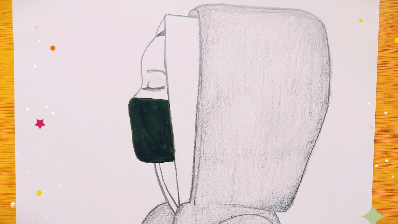 رسم سهل |تعليم رسم بنت محجبة  ترتدي كمامة بالرصاص للمبتدئين بطريقة سهلة| رسم بنات محجبات سهل كيوت