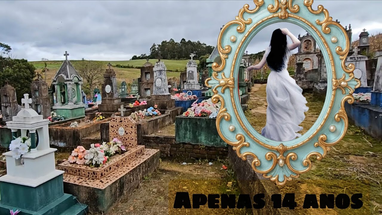 A MOÇA DE 14 NO MEIO DE TANTOS TUMULOS ENORMES 
