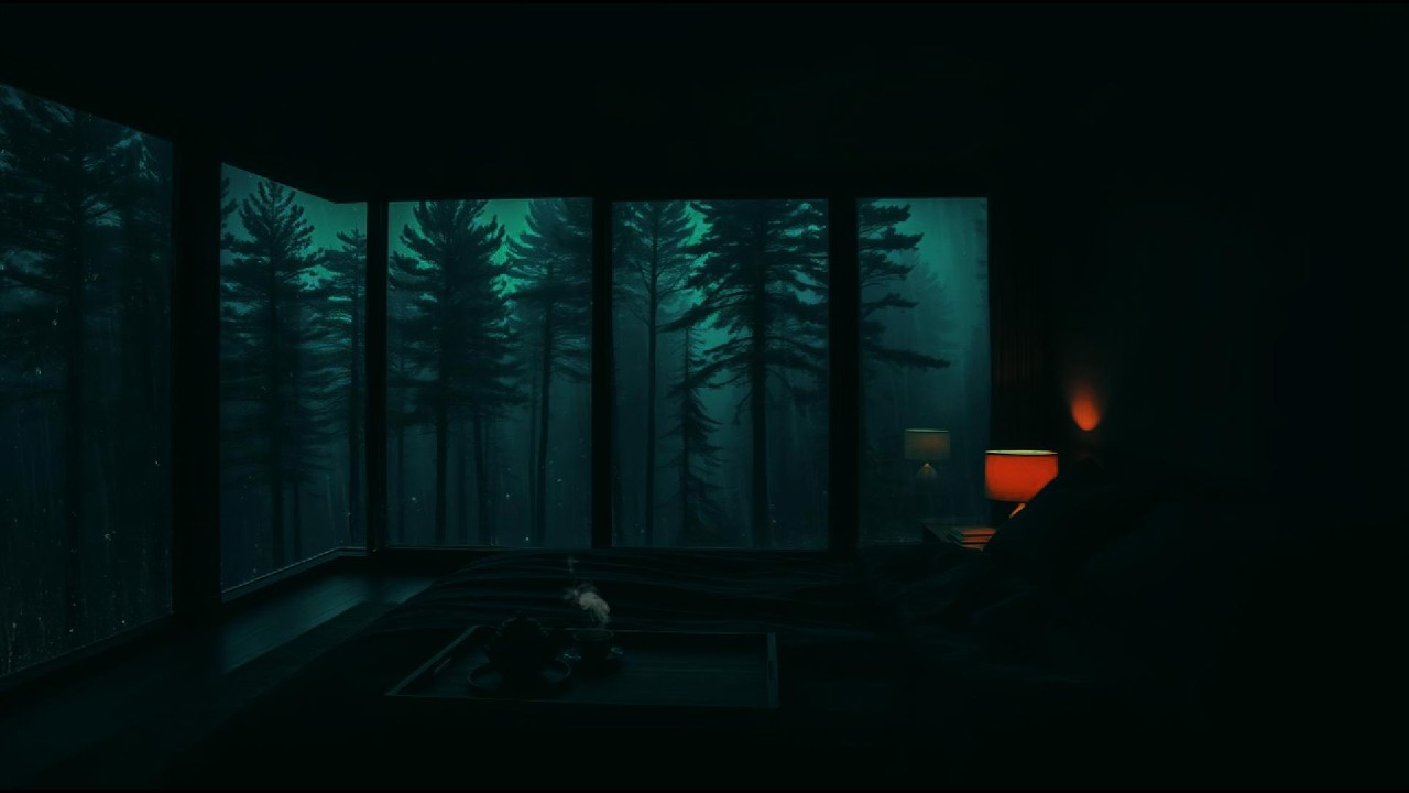 Rain Sounds from a Waterside Window View 🌧 (No Ads) | Quiet Dark Room for Deep Sleep & Rest