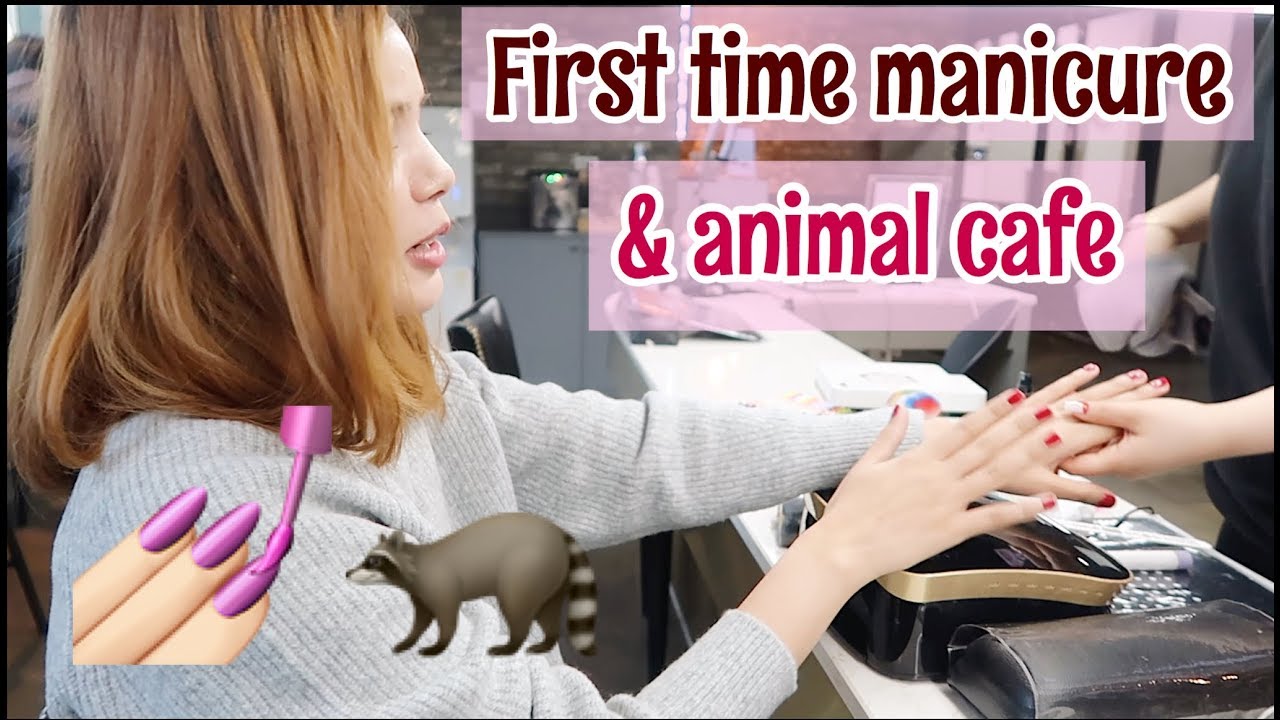 First time doing manicure & visiting animal cafe😊