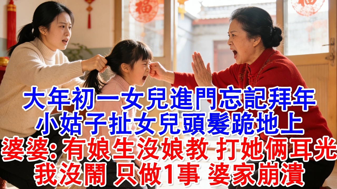 【完結爽文】大年初一女兒忘記拜年，小姑子扯女兒頭髮跪地上，婆婆：有娘生沒娘教，該打！當場又給了女兒2個耳光，我沒鬧直接帶女兒回娘家，只做1事婆家崩潰#婆媳 #情感故事 #為人處世 #故事 #家庭倫理