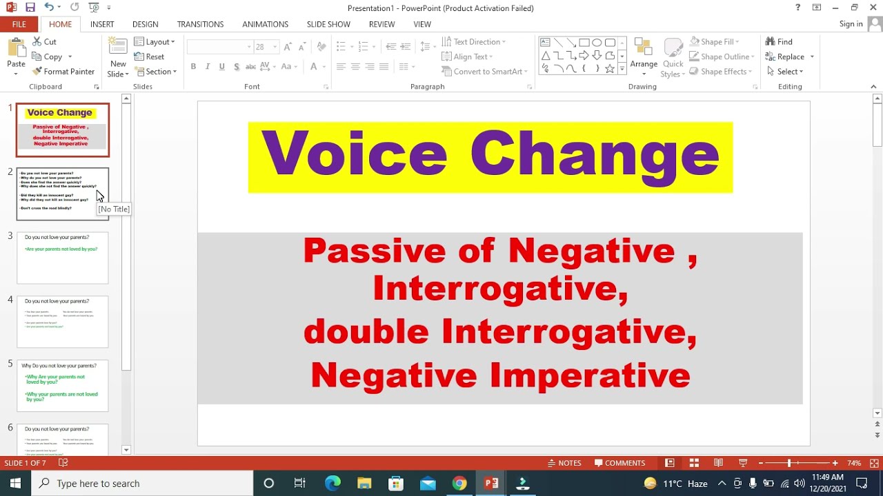 Voice change II Negative II Interrogative II Double interrogative negative II Negative imperative
