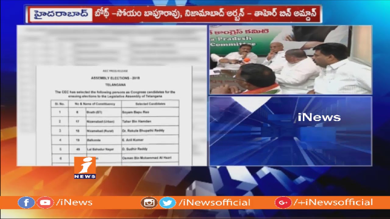 Congress Announce Third List Of MLA Candidates | Telangana Assembly Elections 2018 | iNews