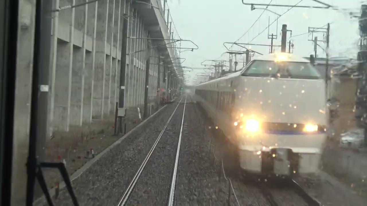雨の北陸本線 西金沢駅～野々市駅間を走行する521系の前面展望（北陸新幹線敦賀延伸前）