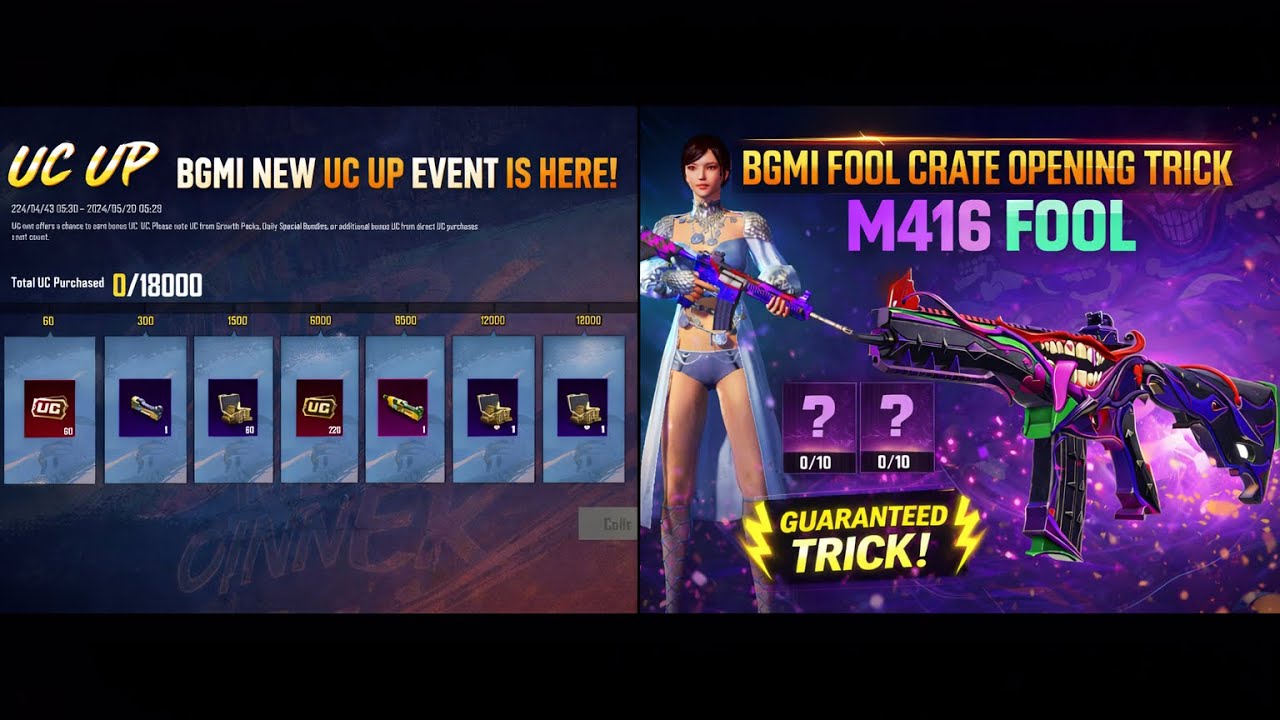 Bgmi New UC UP Event Is Here Fool Crate Opening Trick For M416 Fool Scarl M762 Ace32 