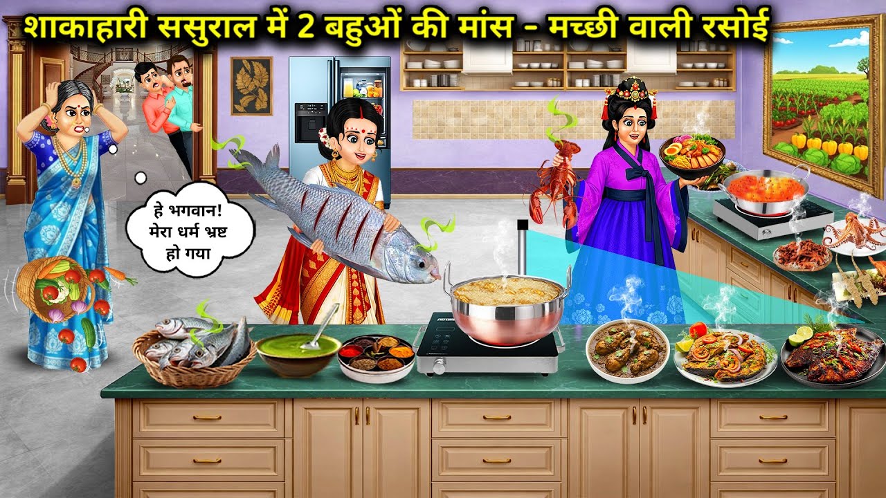 शाकाहारी ससुराल में 2 बहुओं की मांस - मच्छी वाली रसोई। Cartoon videos। Hindi Stories Ke Diwane।
