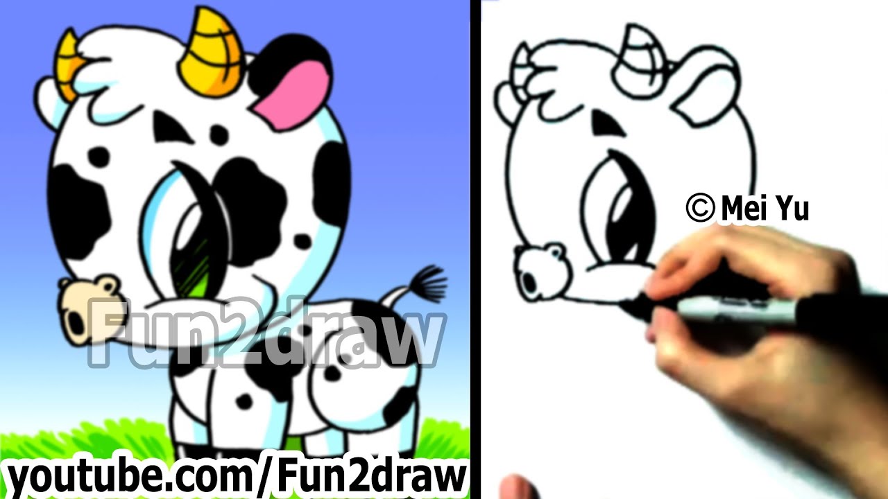 Fun2draw - How to Draw a Cow - Drawing Lessons - Easy Drawings | Online Drawing Lessons