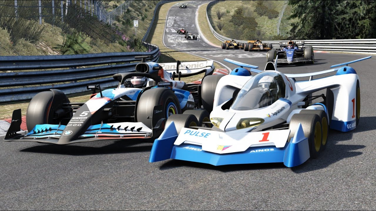Asurada AKF-0/G vs F1 Racing Cars at Nordschleife