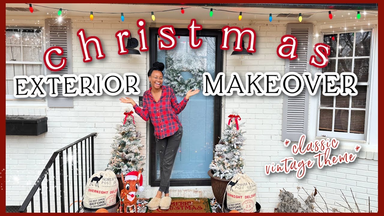 CHRISTMAS/WINTER EXTERIOR MAKEOVER| Decorate With Me, Landscaping, Porch Decor Ideas #FIXERUPPER 🎄