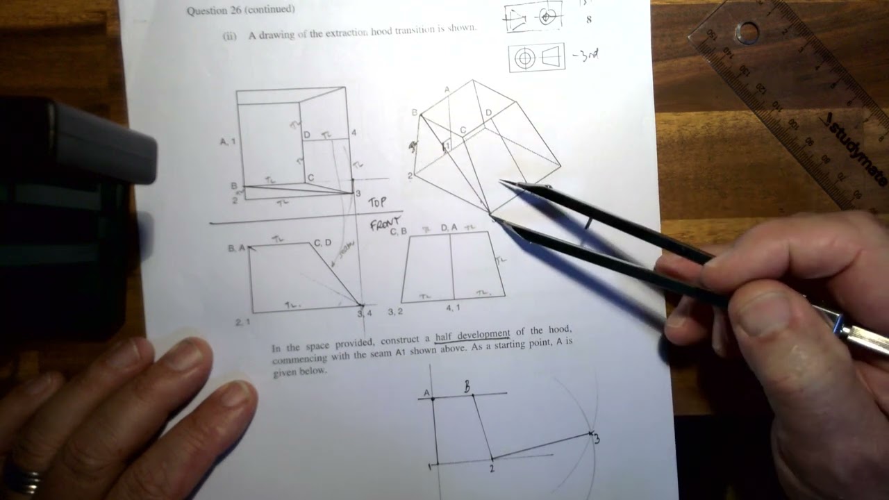 Engineering Drawing: How to create flat shapes that fold up to make a thin walled 3D shape part 2.