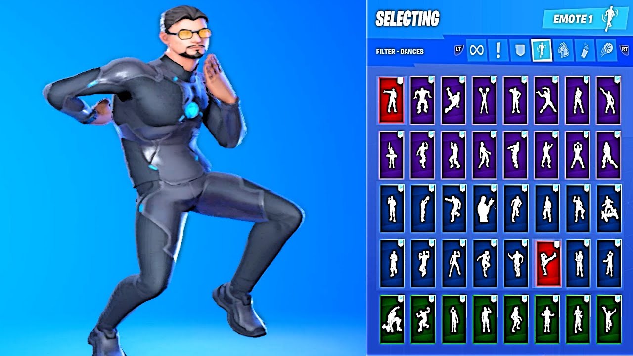 🔥 TONY STARK SKIN SHOWCASE WITH ALL FORTNITE DANCES & EMOTES 😱