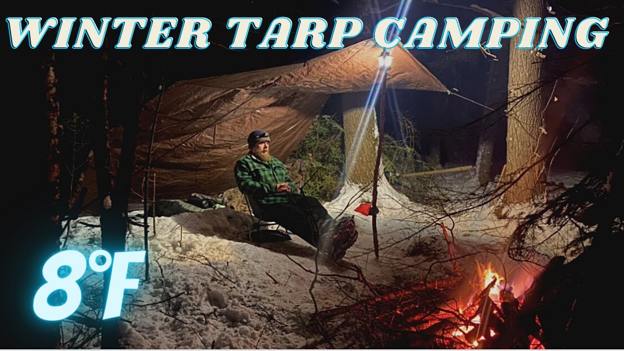 Winter Tarp Camping in a snow storm with a cheap Home Depot tarp!