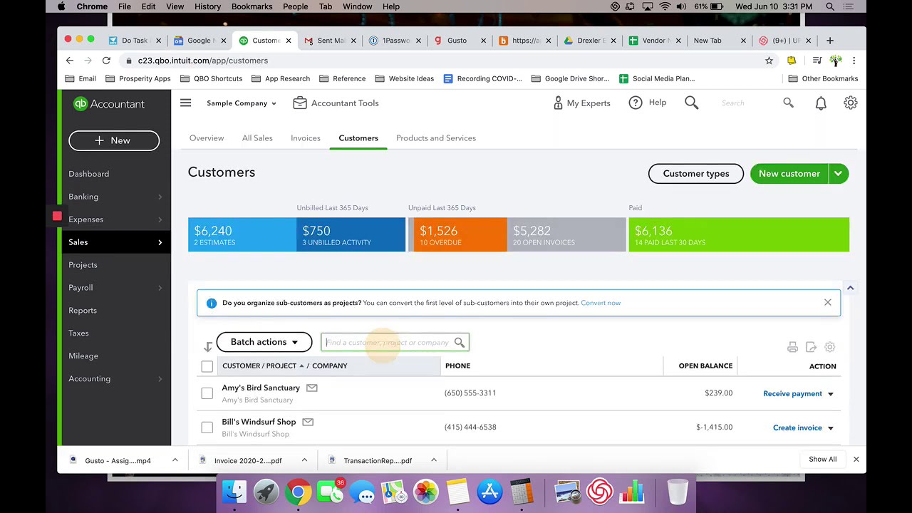 QuickBooks Online  - Handling Down Payments from Customers