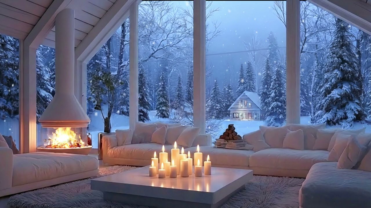 Cozy Winter Piano Lounge ❄️ Soft Piano Music, Fireplace Warmth & Snowfall for Relaxing Focus