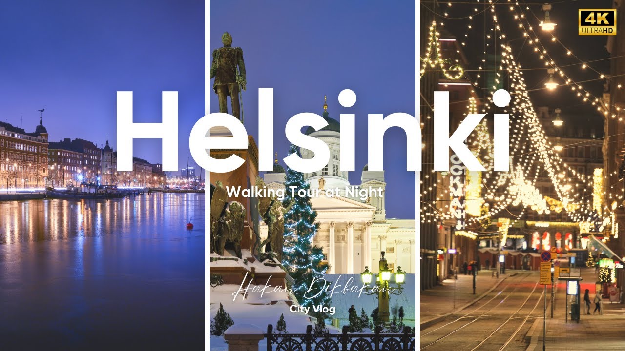 Helsinki Walking Tour at Night 2025 | 4K Night Walk Through the City Lights of Finland 🇫🇮