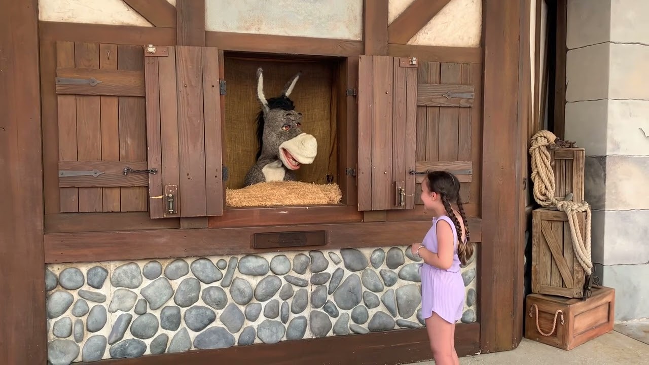 Lyla meets donkey at universal Orlando