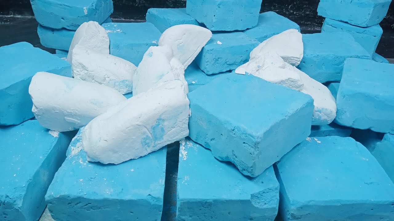 Sky Blue + White Soft Gym Chalk Blocks Mass Crush | Crispy | Satisfying | ASMR