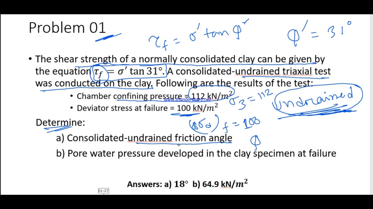 f = o' tan 31°A consolidated-undrained triaxial test Determine:Consolidated-undrained friction angle