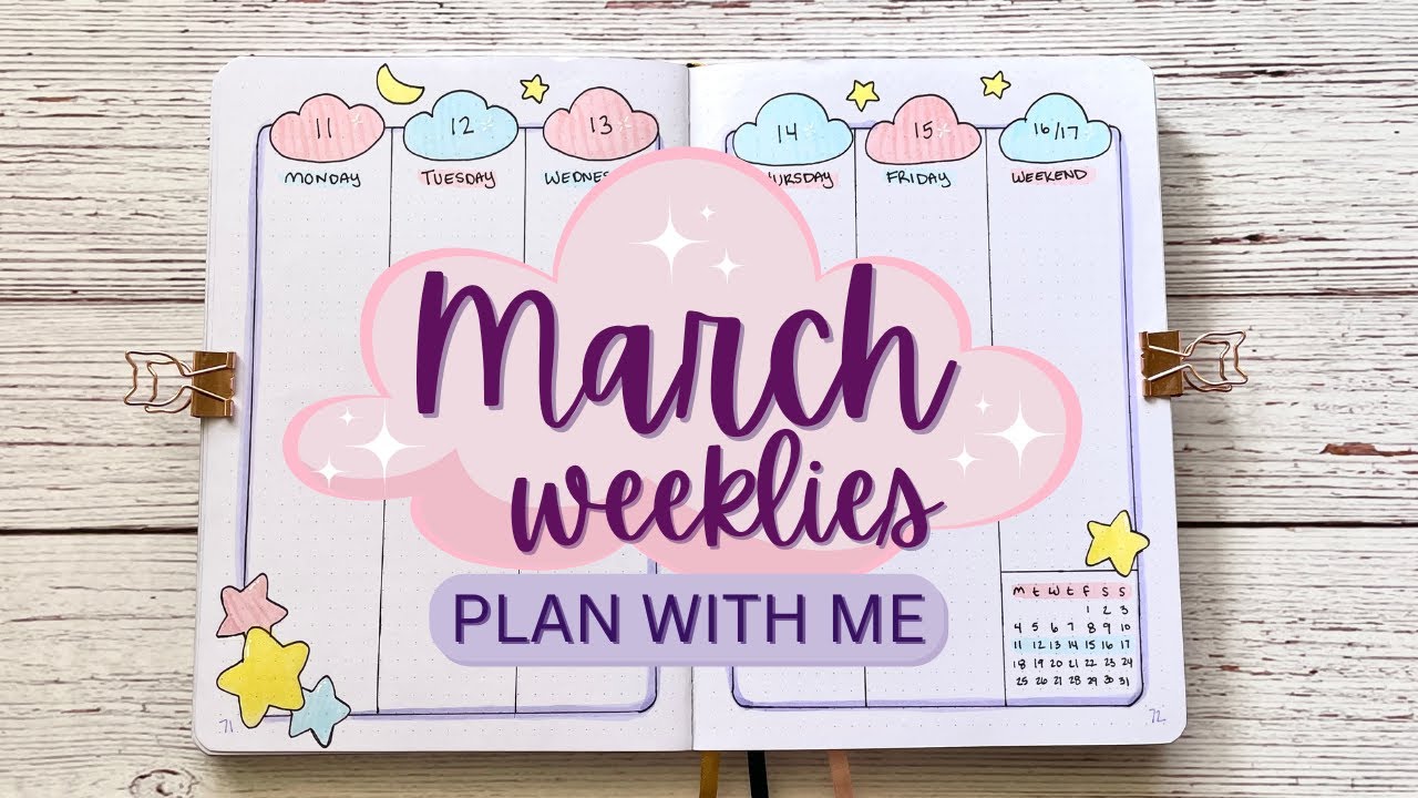March weeklies ⭐️ stars & clouds bullet journal plan with me