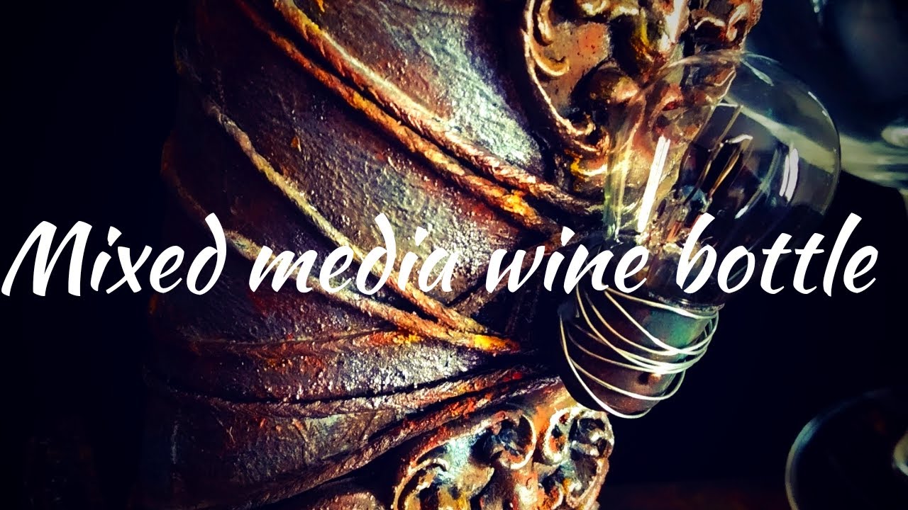 MIXED MEDIA WINE BOTTLE DT SINLOGOS #mixedmedia #finnabairproducts #bottle