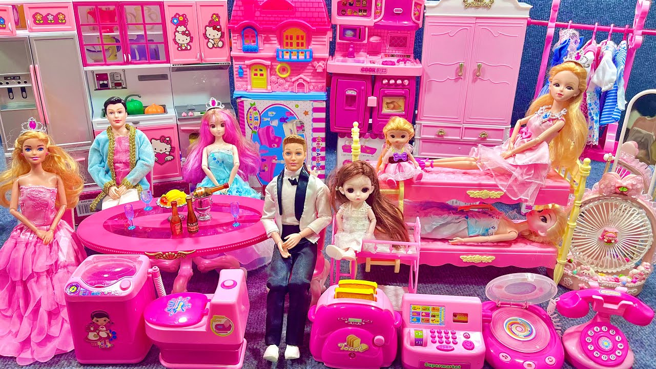 13 Minutes Satisfying Unboxing Super Barbie Princess Furniture Play Set, Barbie Doll Toy Review ASMR