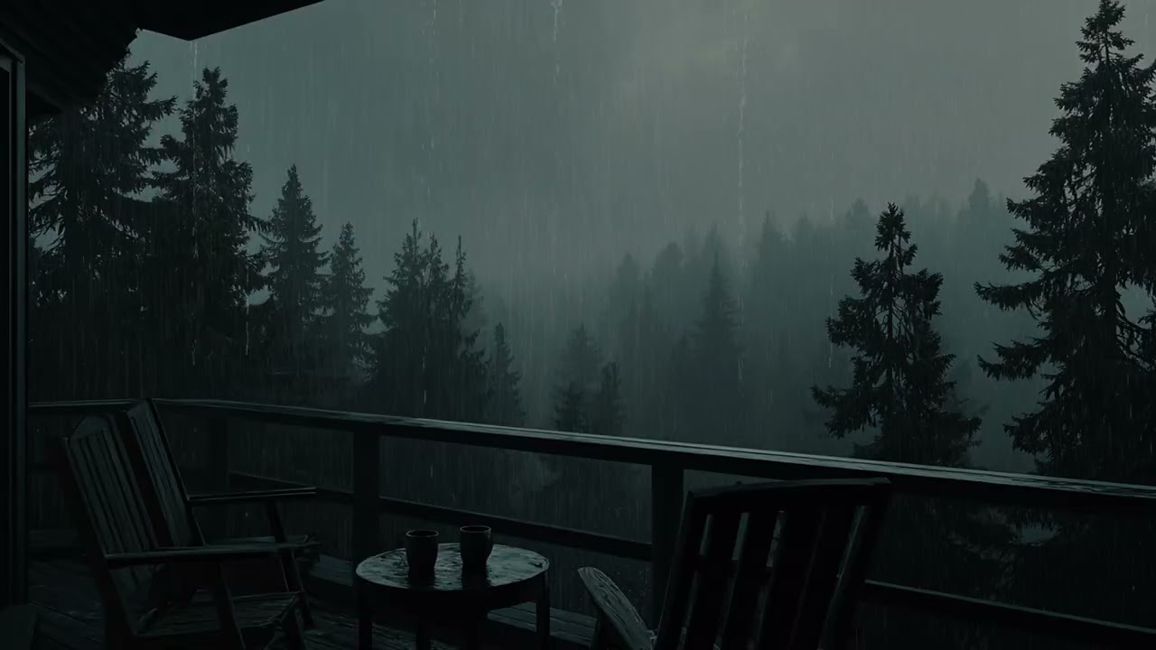 Heavy Rain & Crackling Fireplace for Deep Sleep | RainLoft Cabin 3 Hours Black Screen