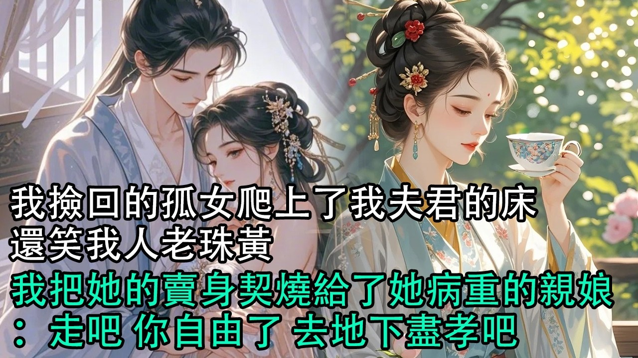【一口氣看完】我撿回的孤女爬上了我夫君的床，還笑我人老珠黃，我把她的賣身契燒給了她病重的親娘：走吧 你自由了 去地下盡孝吧#古言 #有聲小說 #情感故事